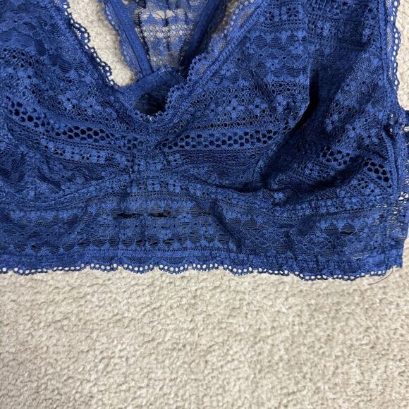 Victoria Secret Bralette Bra Size Large Navy Lace Racerback Lightly Lined V Neck - Picture 3 of 9
